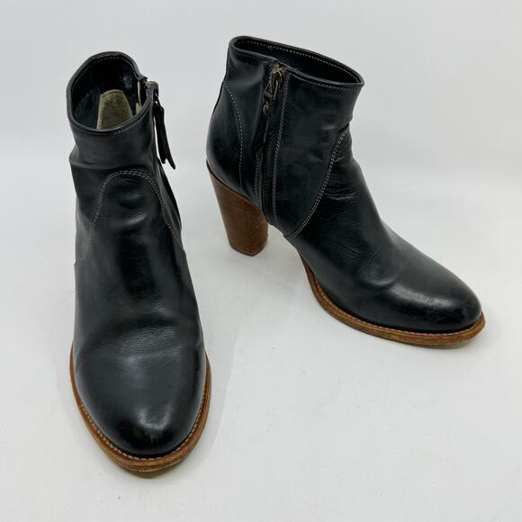 N.D.C. Ness Made by Hand Black Leather Heeled Ankle Boots - Picture 1 of 10